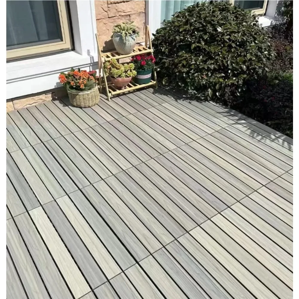 Patio Deck Tiles,DIY Interlocking Decking Tiles, Floor Tile,Water Resistant Indoor Outdoor (10PCs, 12‘x’24‘ ), Outdoor Flooring