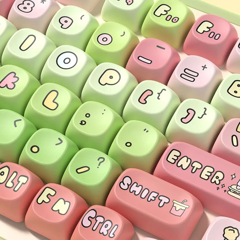 Cartoon Cute Green Pink Girl Keycaps Piggy’S Crazy Thursday Theme MCA Fresh And Creative Keycaps For DIY Mechanical Keyboard