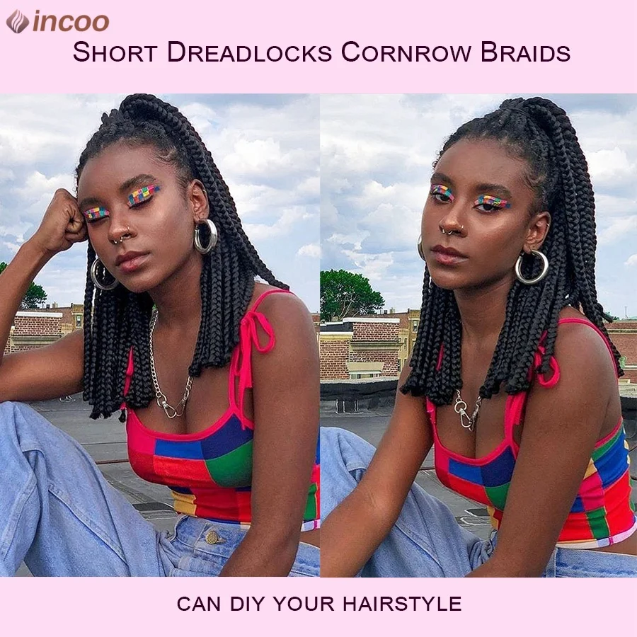 الاصطناعية 10 بوصة صندوق شعر مستعار مضفر للنساء السود قصيرة بوب شعر مستعار مضفر كورنو تجديل خصلات الشعر المستعار القبلية كامل الدانتيل الضفائر الباروكات #2