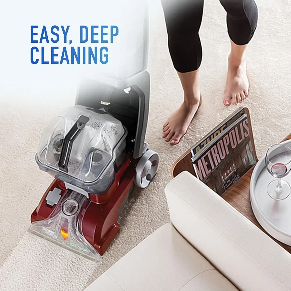 Power Scrub Deluxe Carpet Cleaner Machine, Upright Shampooer, With the Dual V Nozzle, Red, 27