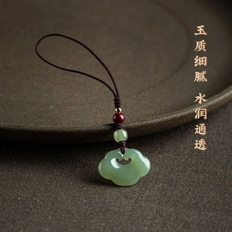 Natural Hetian Jade Peace Good Fortune Lock Mobile Phone Lanyard , Compact Small Pendant Men And Women