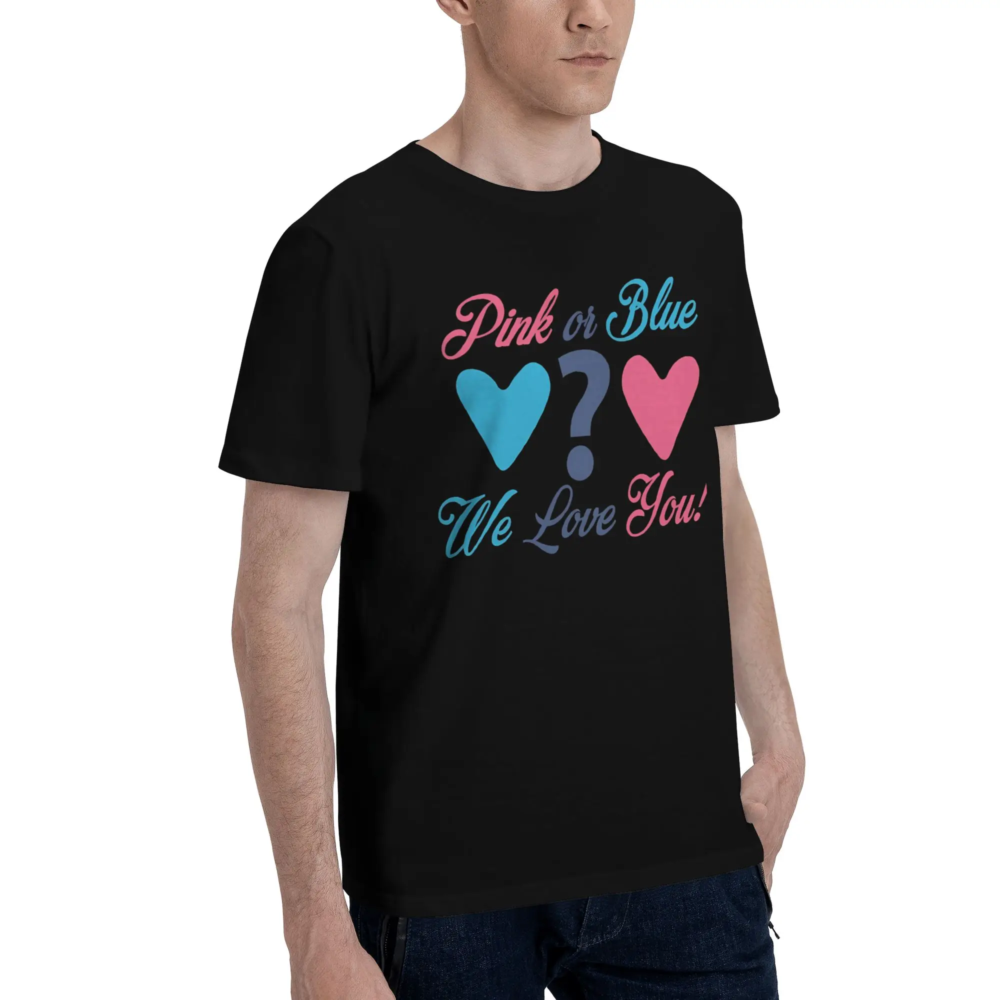 We love you heart Love Men's T Shirt pink or blue Vintage Tee Shirt Short Sleeve Round Neck 100% Cotton Printing Tops T-Shirt