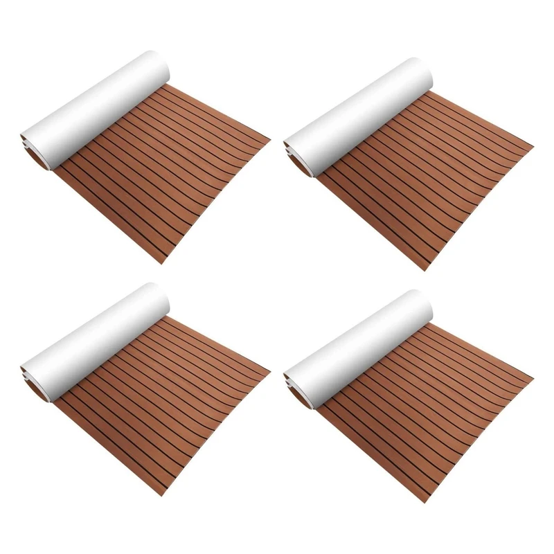 

4X Foam Teak Decking EVA Foam Marine Flooring Faux Boat Decking Sheet Accessories Marine Brown Black 450X2400x6mm