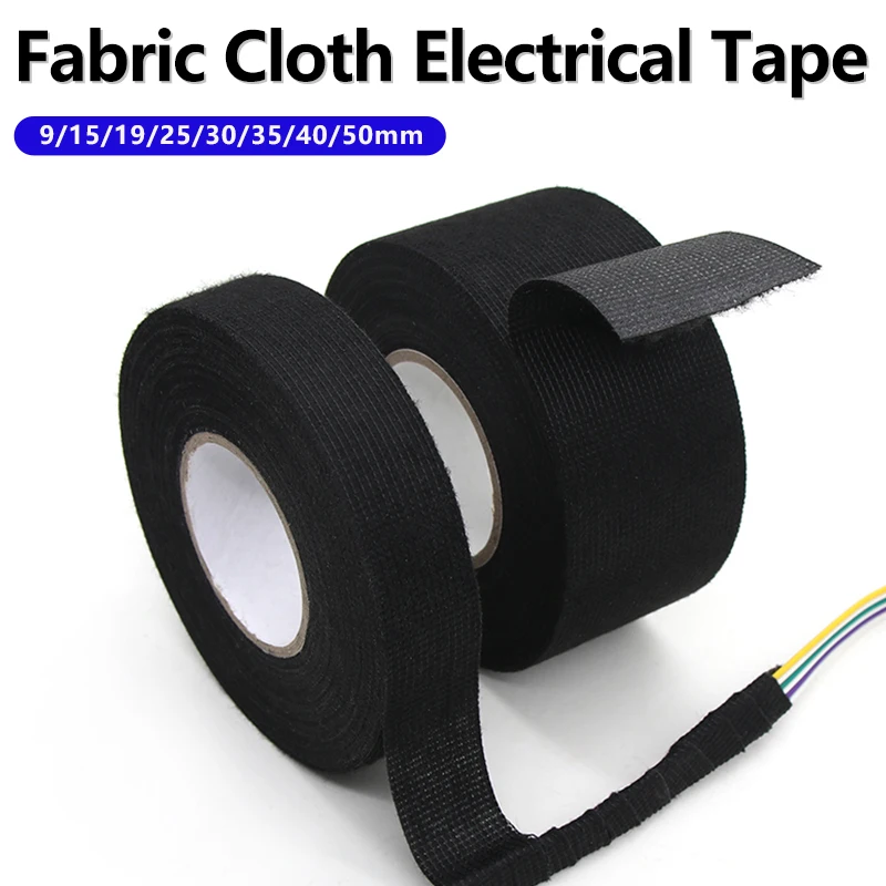 Schwarzes Hitzebeständiges Elektrisches Klebeband 9mm - 50mm Kabelbaum-Isolierband Automotive Stoffband Geräuschdämpfendes Klebeband