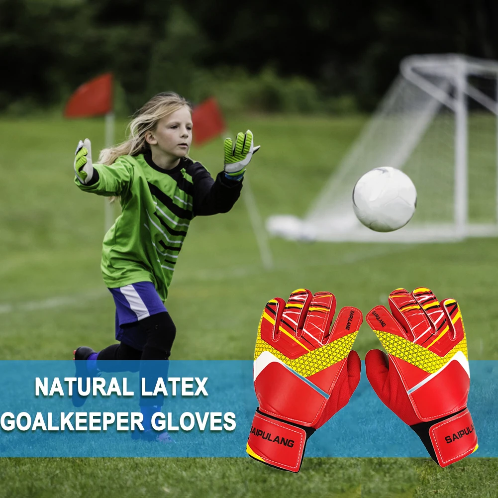 Children Soccer Goalkeeper Gloves Anti-Collision PU Goalkeeper Gloves Antiskid Adjustable Elastic Full Finger Sports Accessories