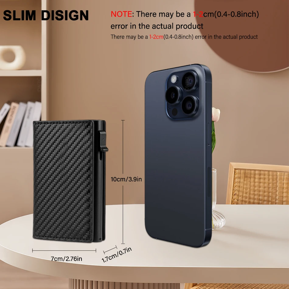 Slim Carbon Fiber RFID Blocking Pop-Up Business Card Holders Anti-Skimming Minimalist Pocket Card Case for Commute, Business Use