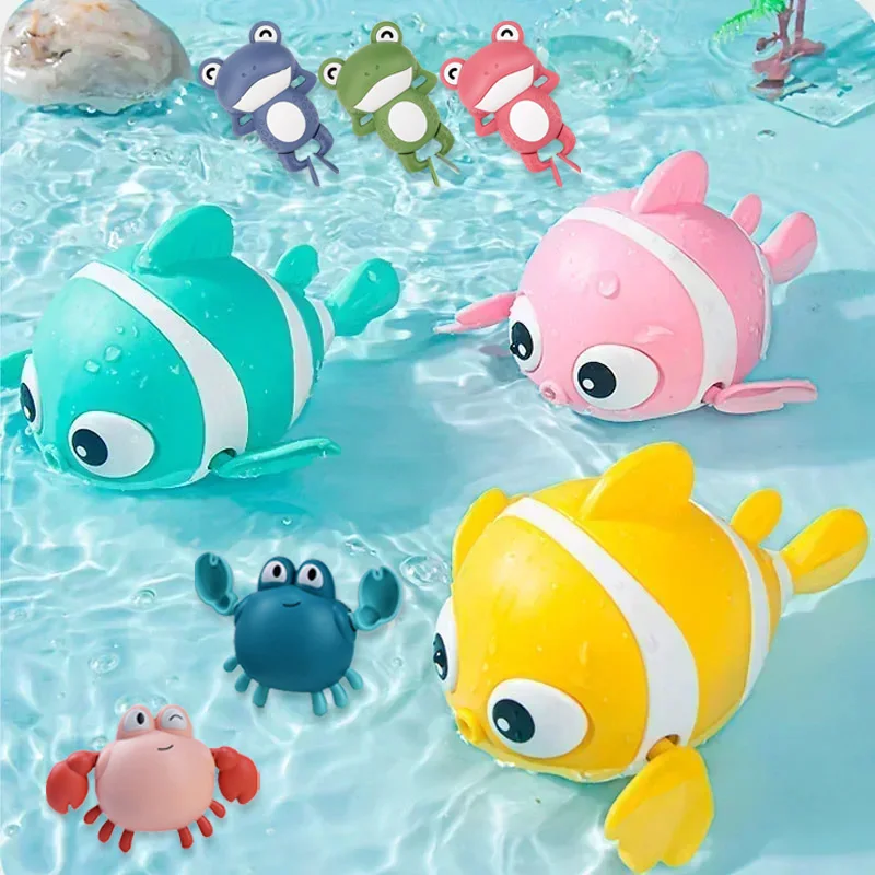 Juguetes de baño, bonito payaso de natación, juguete de baño de pescado para niños pequeños, juguetes flotantes de cuerda para niño y niña, bañera para bebé recién nacido, juguetes para niños pequeños