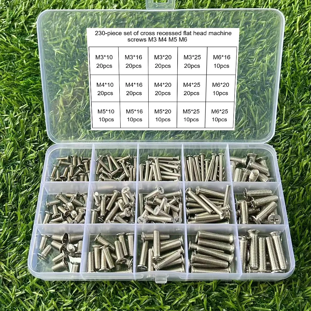 120/230 Pieces of Phillips Head Countersunk Stainless Steel Machine Screws, M3/M4/M5/M6 Fully Threaded Machine Screws