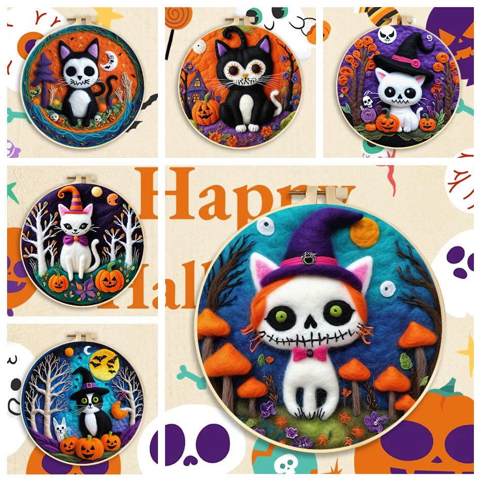 

SDOYUNO Wool Felting Painting Frame DIY Halloween gift Handmade Picture Kit Adults Crafts With Embroidery Frame Creative Diy Kit