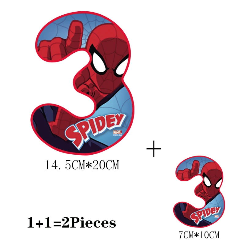 2Pcs/Lot Spider-Man Number Iron On Thermo-Adhesive Sticker Heat Thermal Transfer T Shirt Fusible Patches For Children\'s Clothing