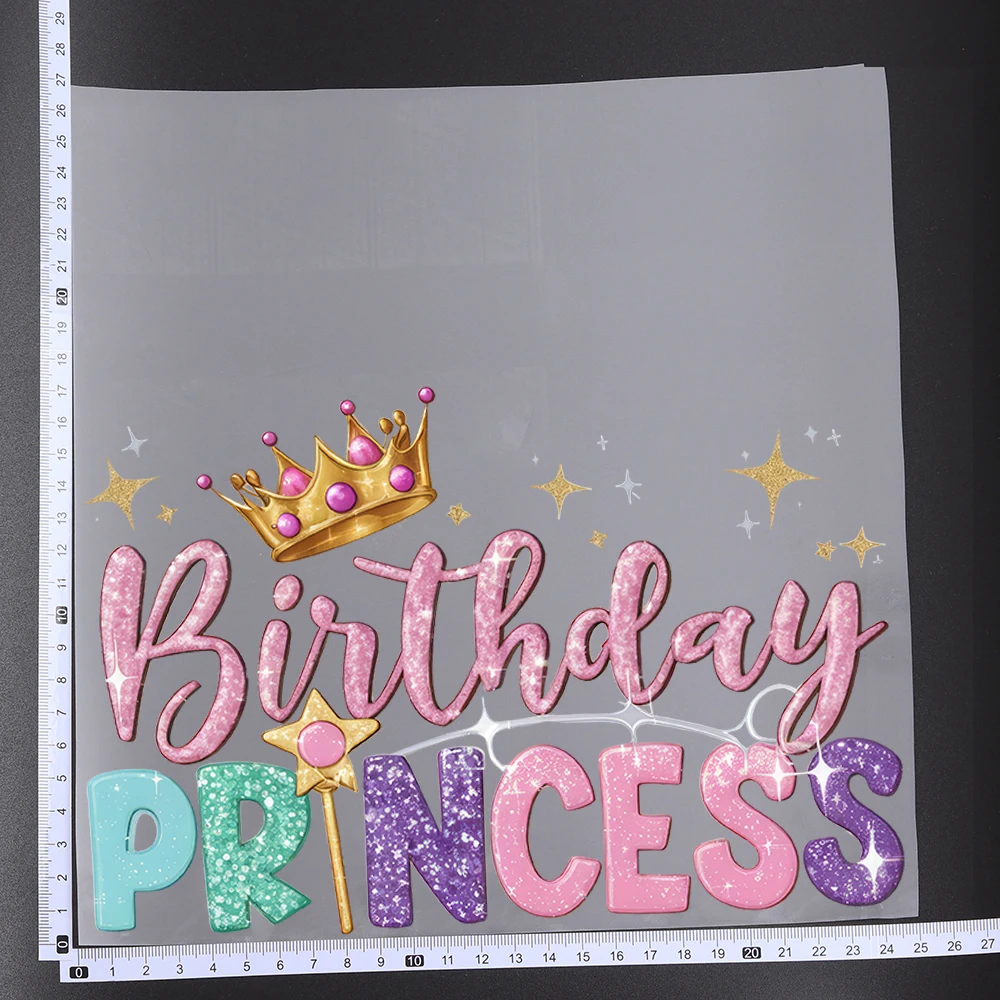 25CM Cartoon Happy Birthday Girl Princess Transfer Patches For Clothes DIY A-Level Washable Shirt Iron-on Thermal Stickers