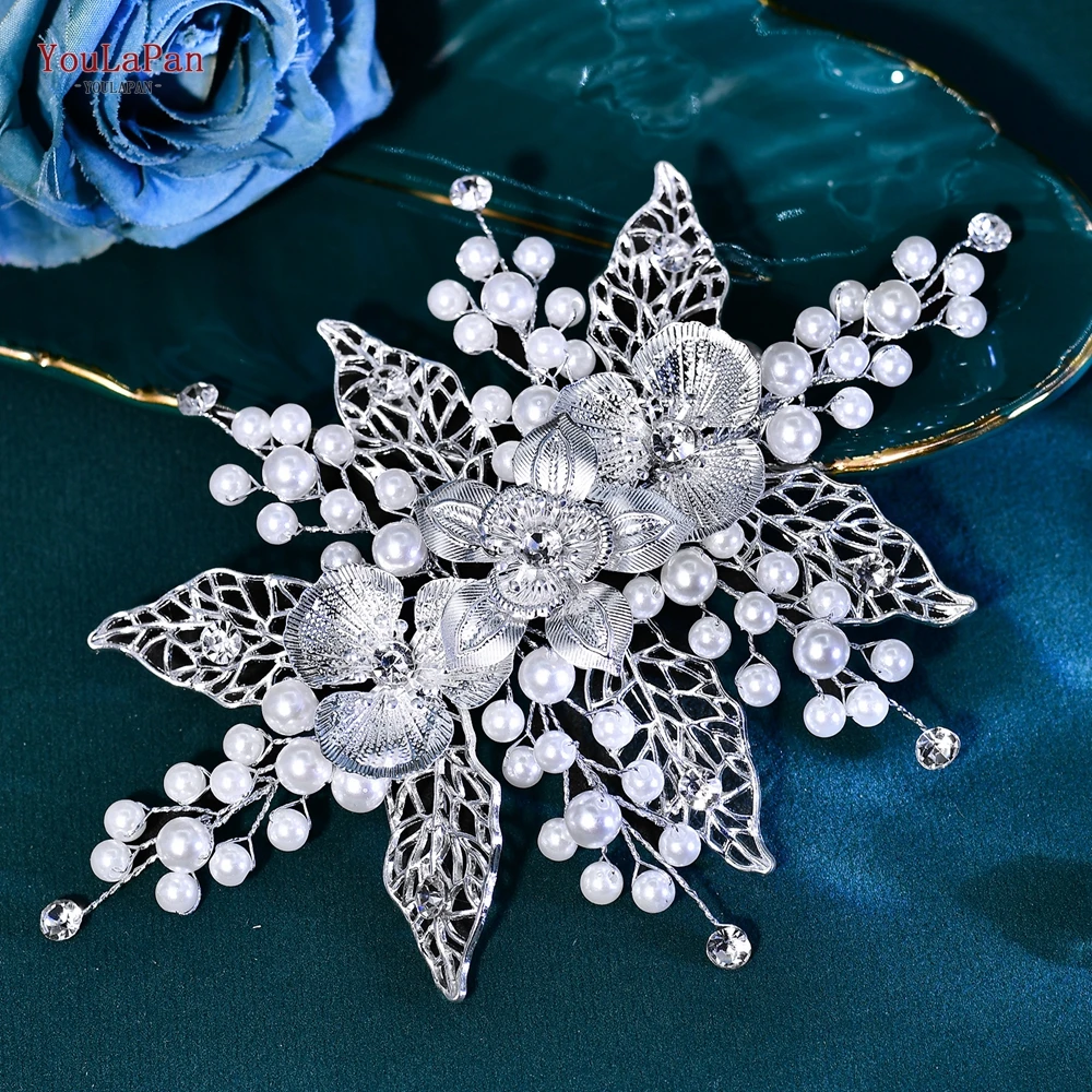 

YouLaPan Bridal Wedding Hair Accessories Women Silver Color Hair Comb Handmade Alloy Flowers Leaf Headband Party Headpiece HP964