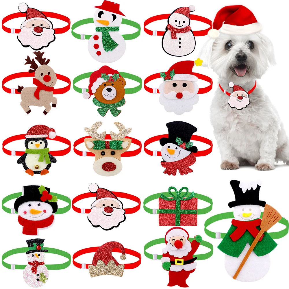 5/10PCS Dog Collars Cotton Christmas Accessories Adjustable Dog Bowties Neckties Winter Pet Dog Grooming Accessories