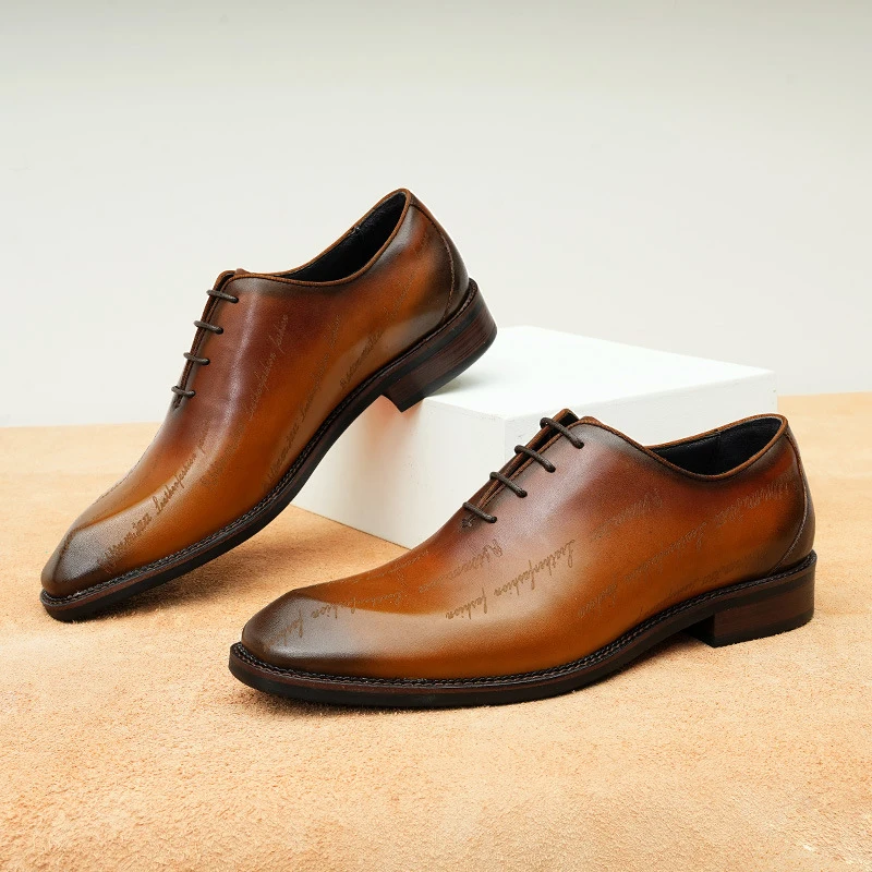 

Men's Genuine Leather Vintage High Quality Shoes Luxury Classic Formal Dress Elegant Gentleman Italian Black Natural Cowhide
