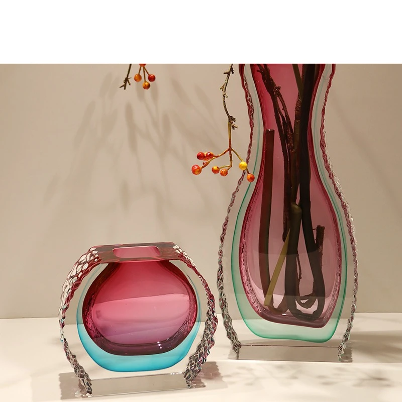 Light luxury creative gradient crystal glass vase water flower dried flower living room front desk counter ornament vase