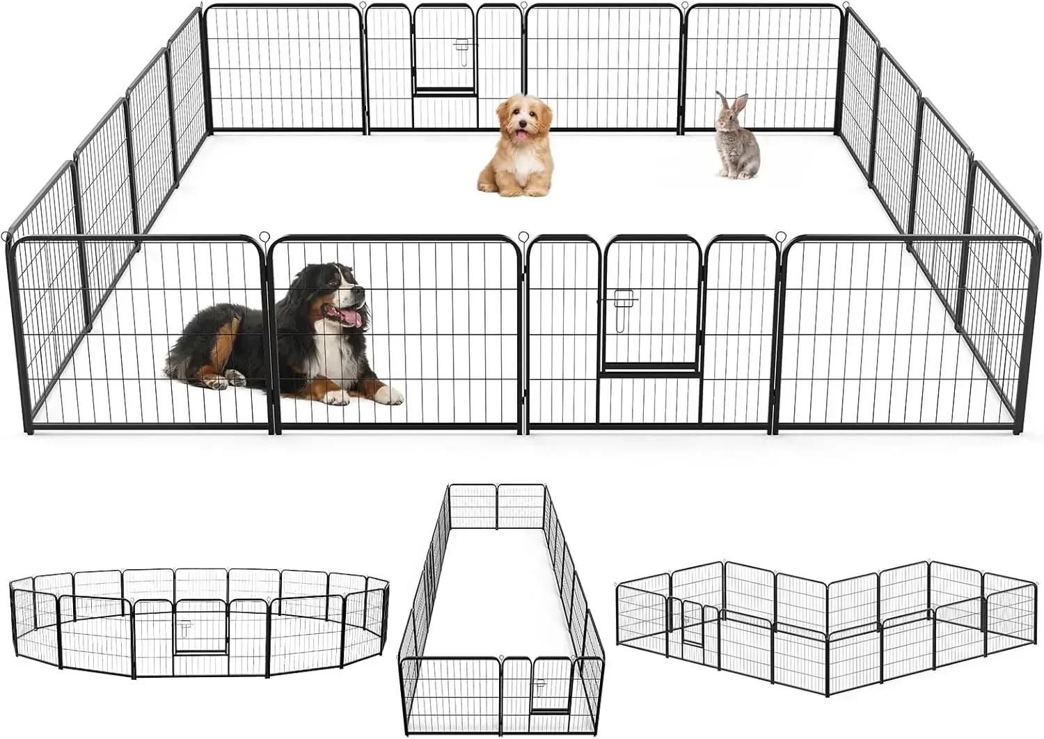 Parc intérieur pour animaux de compagnie avec porte, clôture pour chien, stylo d'exercice en métal recommandé, petit chiot, moyen, grand, 16 panneaux, 24 po