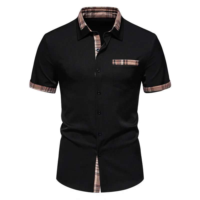 Zomer Nieuwe Buitenlandse Handel Europese Maat Heren Casual Korte Mouwen Formele Overhemd Geruit Kraag Button Up Shirt Heren