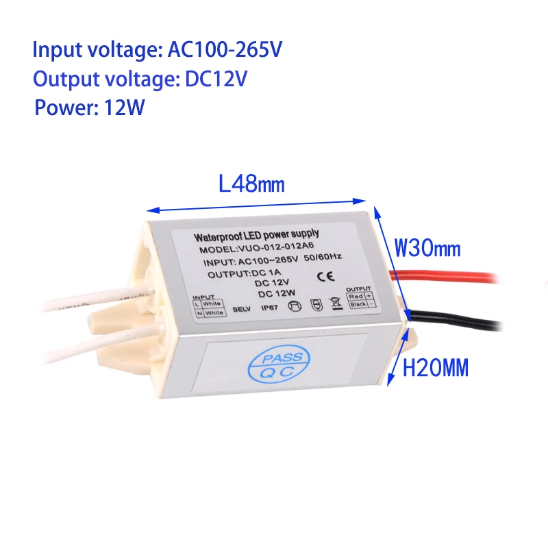 Alimentatore LED impermeabile 12v 12W 20W 30W 40W 60W LED Voeding 12V Input AC100-265V Power Voor DC12V Verlichting Transformator