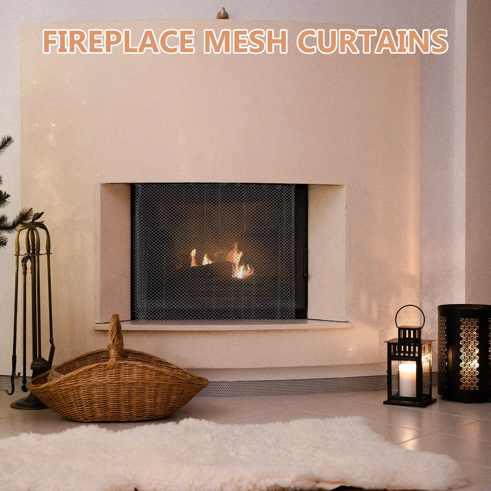 

2Pcs Fireplace Mesh Screen Curtain Fine Mesh Metal Fire Pit Accessory Insert Decorative Fireplace Screen Panels Indoor Hearth