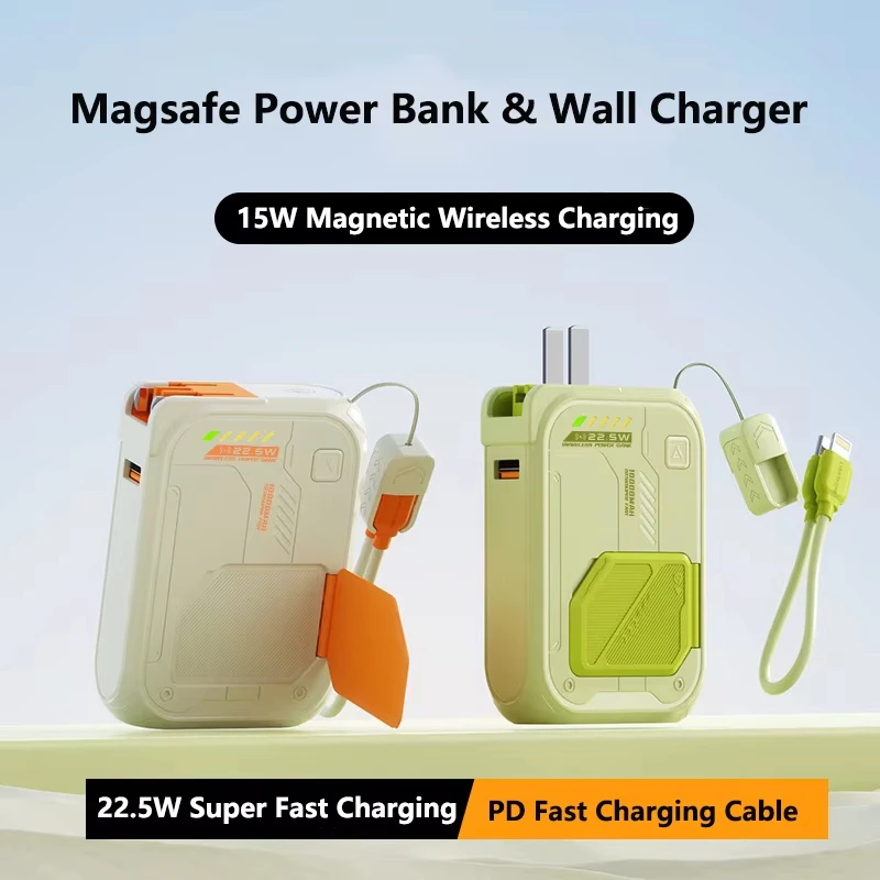 20000mAh Magnetic Power Bank for iPhone 15 14 13 22.5W 15W Fast Charging Wireless Powerbank With Cable Holder for Samsung Xiaomi