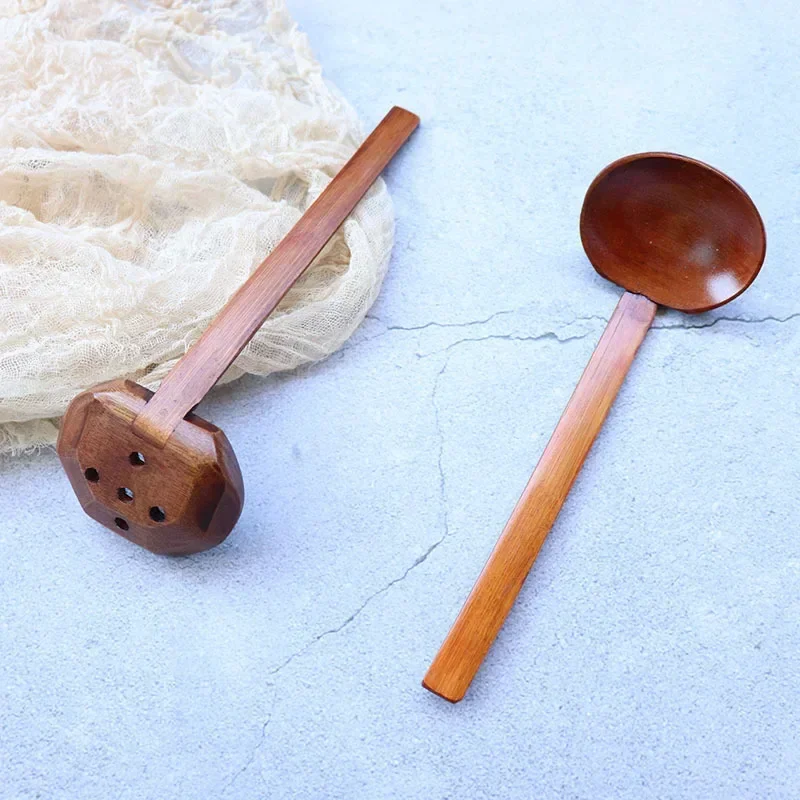 رامين شوربة الخشب ملعقة النمط الياباني Ajiyaki مع ثقوب مطعم Nanmu Kamehameha ملعقة هوتبوت تسرب كيتين اكسسوارات #4
