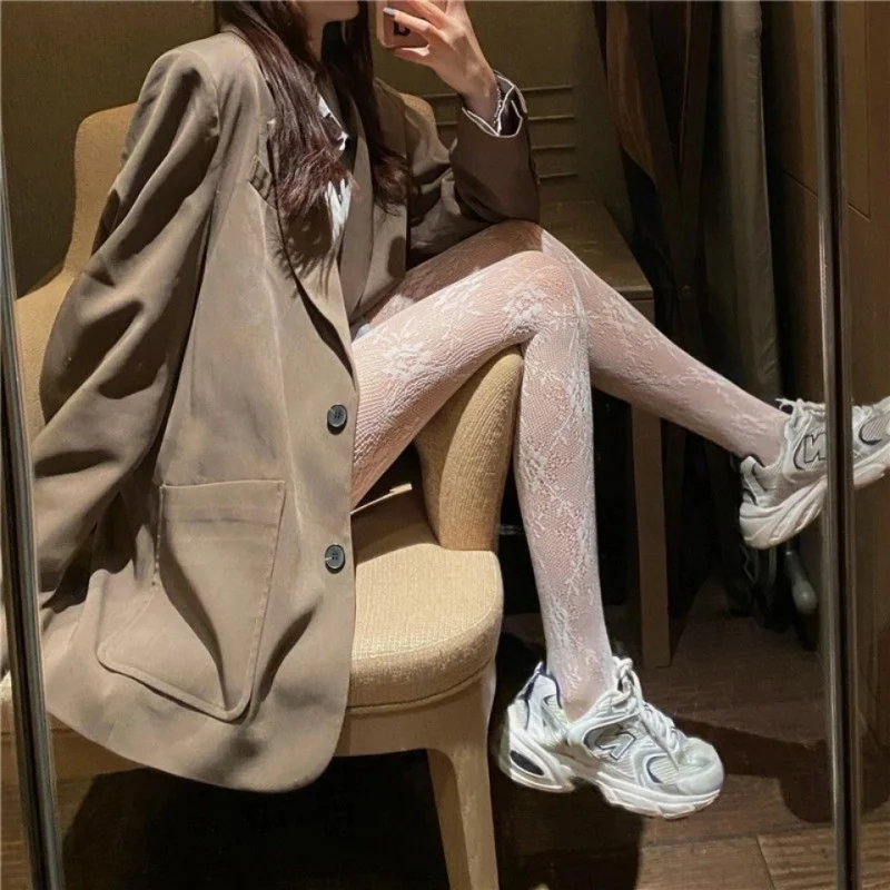 White HANAFUJI Lolita Stockings for Women Spring and Summer Thin Sexy Lolita Anti-Hook Legs Hollow out Bottoming Even Mesh Stock