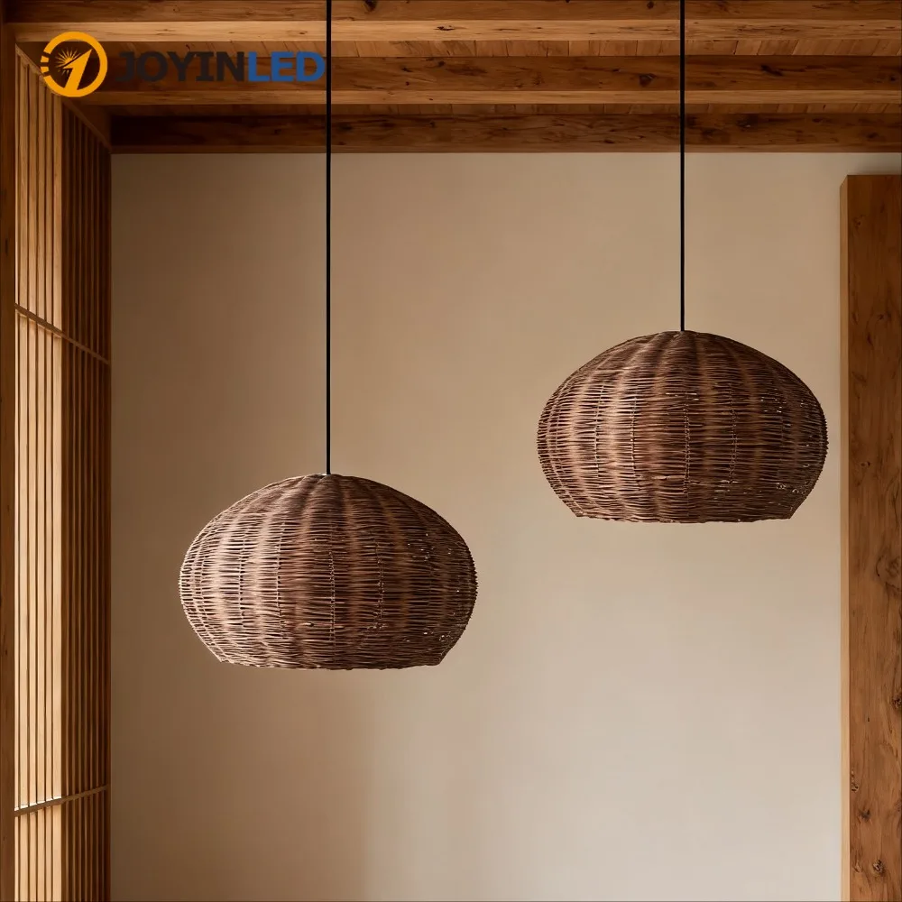 

Japanese Style Rattan Chandeliers Wicker Woven Handmade Pendant Lights Restaurant Bedroom Study Room Pastoral 45CM Chandelier 40
