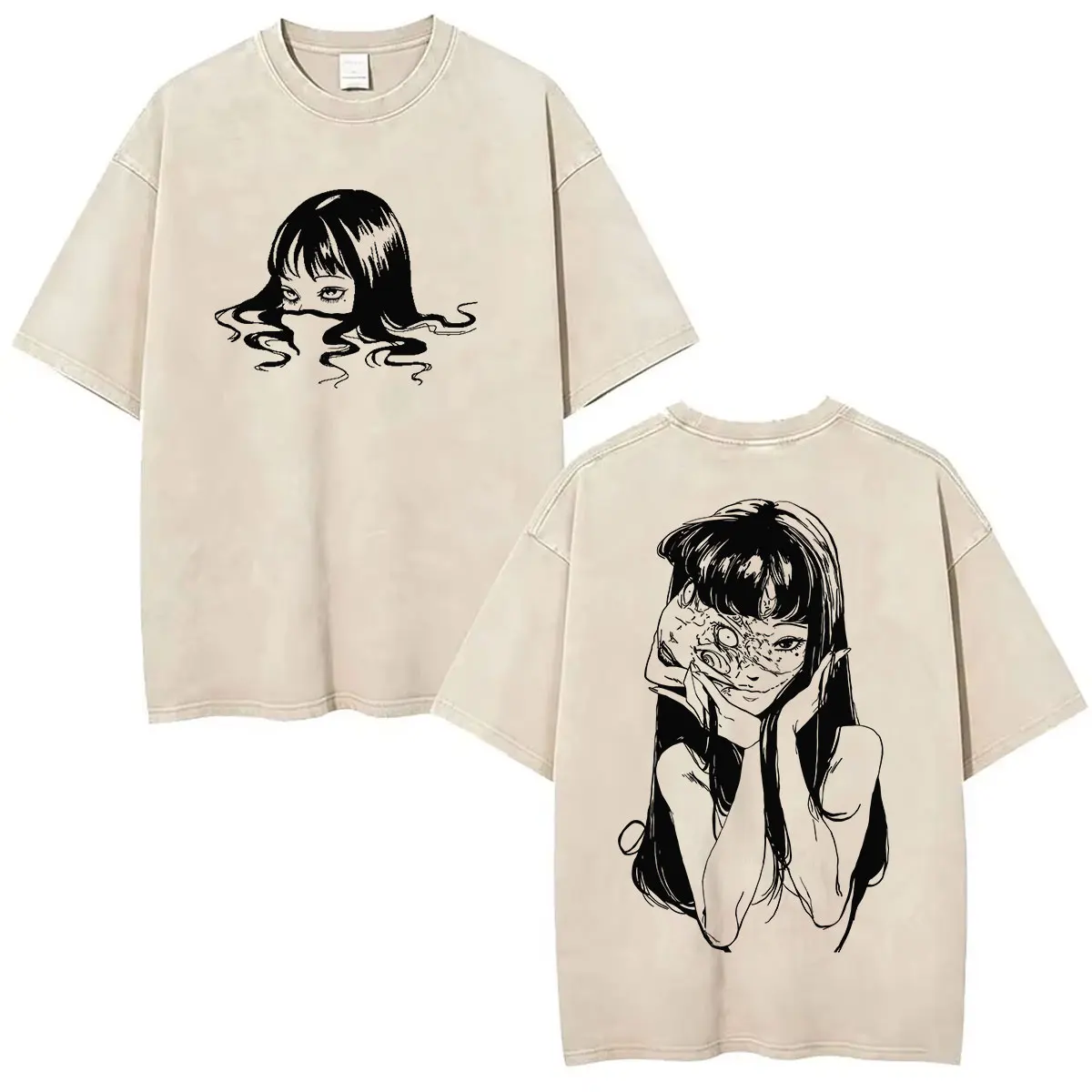 Anime Tomie Junji Ito Vintage Washed T Shirt Men Women Summer O-Neck Oversized Cotton T-shirts Harajuku Fashion Clothing T-shirt
