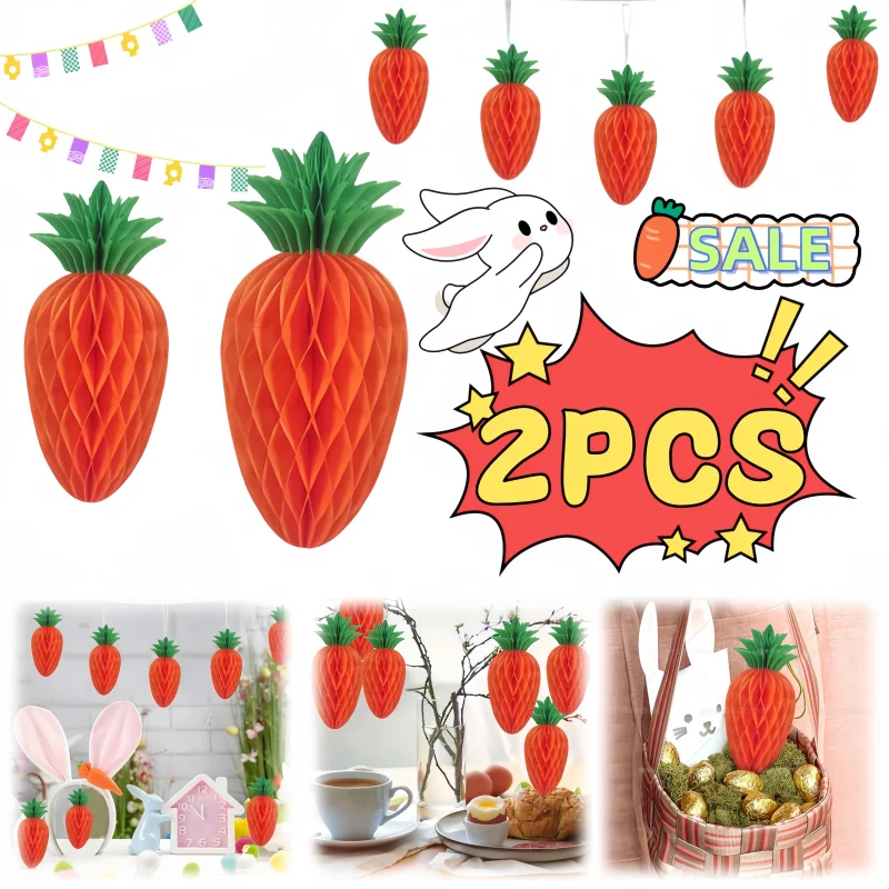 

2/1PCS Easter Carrot Shape Honeycomb Ball Home Decoration Hanging Ornament Happy Easter Party Paper Lantern Kids Gift Atmosphere