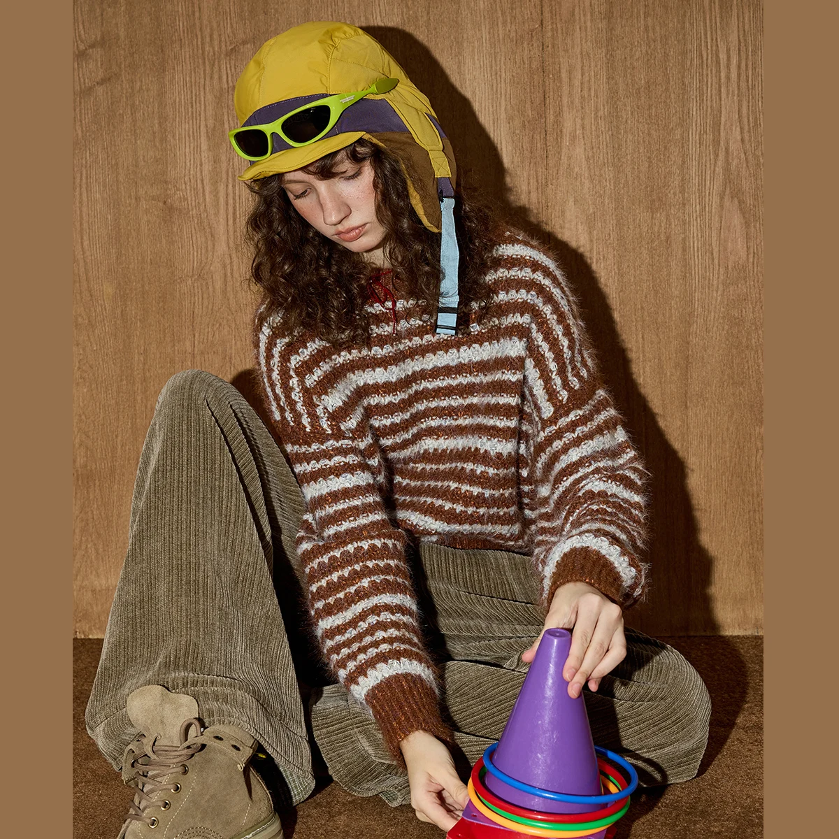 2022 Winter Dames Luie Stijl Gestreepte Trui Zachte Oversized Trui High-end Getextureerde Truien Gezellige Ronde Hals Loungewear