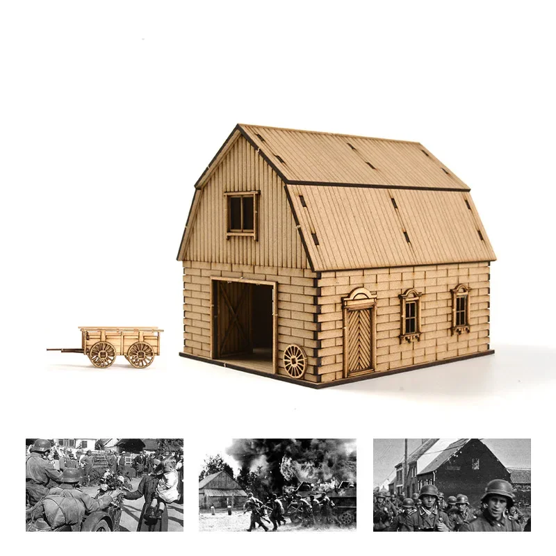 1/72 WWII European Granary Building Scene Warehouse Architecture Wooden Assembled Model Ornaments Handmade Gifts