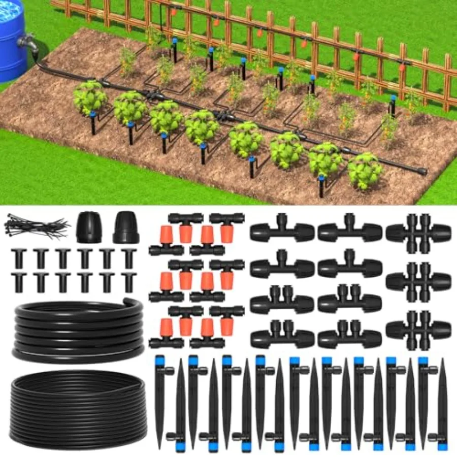 

MIXC Greenhouse Micro Drip Irrigation Kit Automatic Irrigation System Patio Misting Plant Watering System with 1 4 inch 1 2 inc