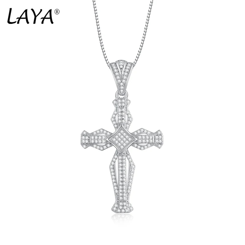 LAYA Luxury Cross Full Zircon Charms Original Symmetrical Pendant For Women Men Religious Ornaments Silver 925 Trinket Jewelry