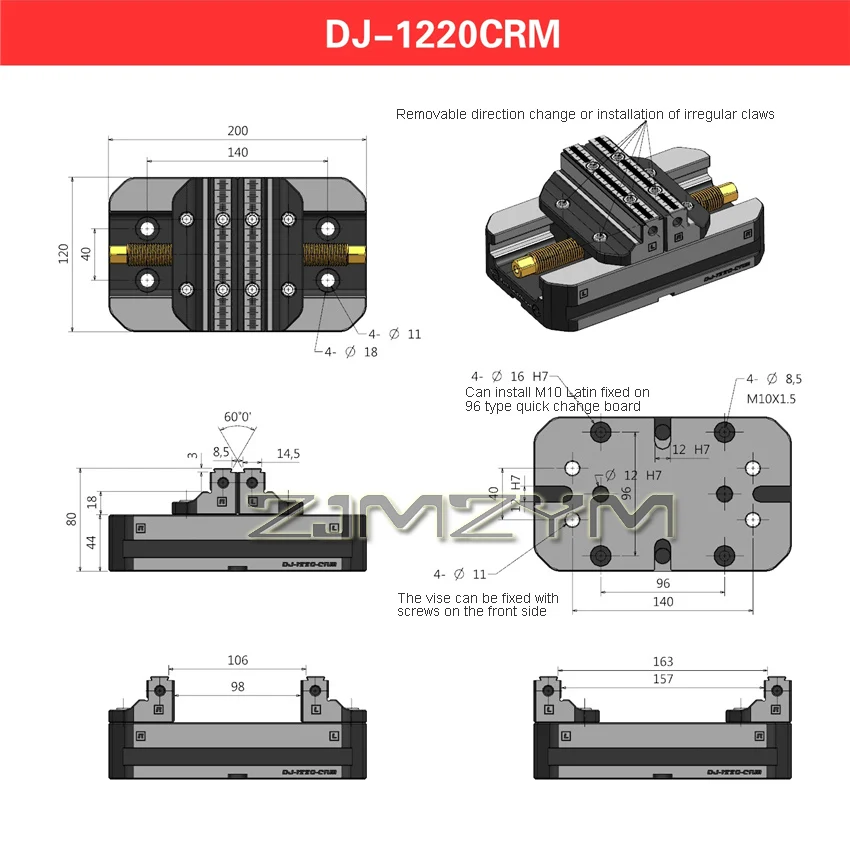 Alicates autocentrantes de cuatro y cinco ejes, abrazadera autocentrante, 52HRC, tornillo de Banco autocentrante de alta rigidez, DJ-1220CRM/DJ-1225CRM