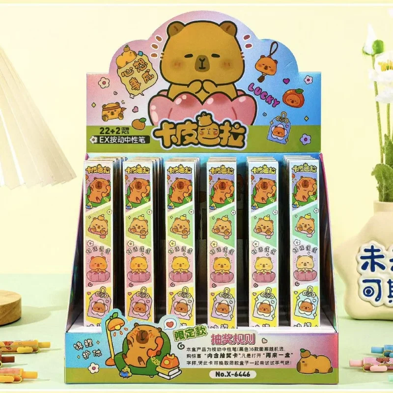 

24pcs/lot Kawaii Capybara Press Gel Pen Cute 0.5mm Black Ink Signature Pens Promotional Gift School Supplies
