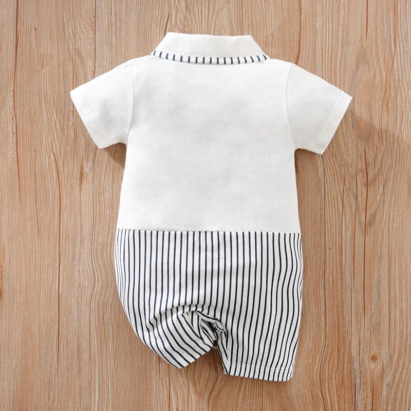 Newborn Clothes Handsome Striped Gentleman Cotton Comfortable And Soft Summer Boys And Girls Short Sleeved Baby Jumpsuit