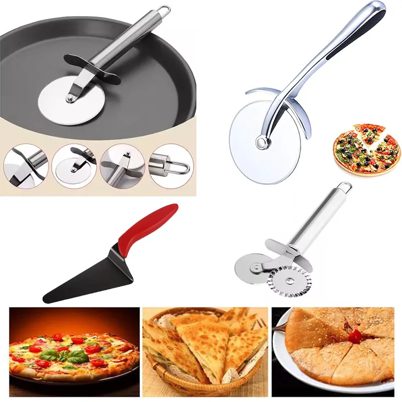 

Stainless Steel Pizza Cutter Wheel and Cake Server Set Non-Stick Baking Tools for Pizza Pastry Cake Slicing Kitchen Accessories