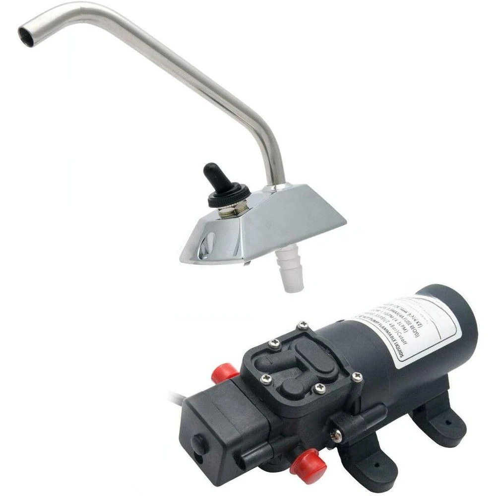 12V Diaphragm Pump with 360° Rotating Tap and Pressure Switch for RVs and Boats, 1.1 GPM, 35 PSI