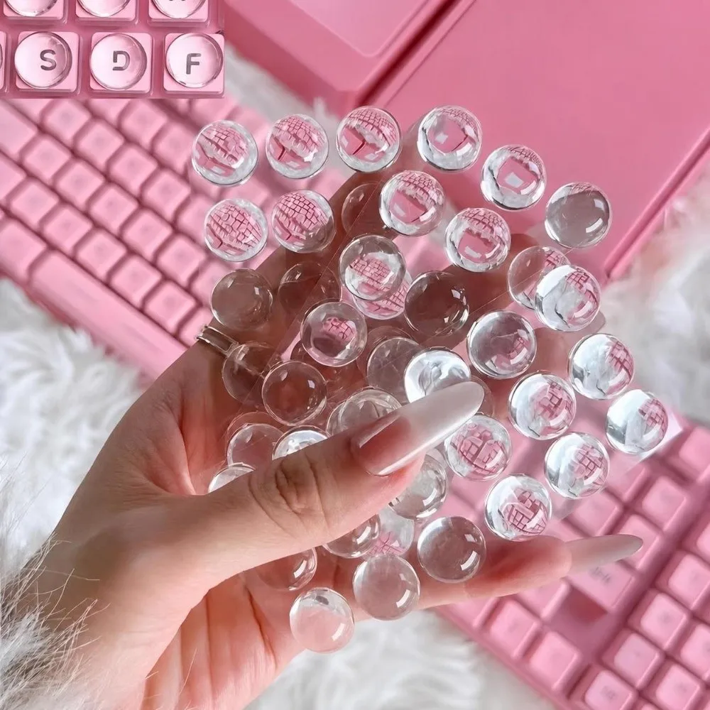 20Pcs New Transparent Nail Keyboard Stickers Round Cartoon Key Caps Cat 3D Typing Protective Cover For Long Nail