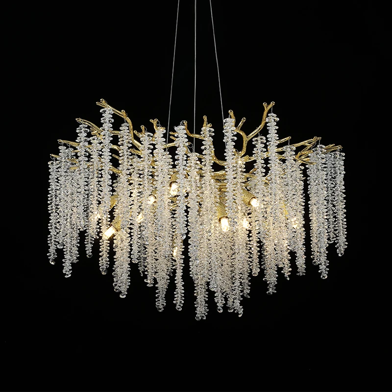 Wholesale Price Light Luxury Villa Restaurant Handmade Branch Art Pendant Lamp Crystal Aluminium Living Room Chandelier