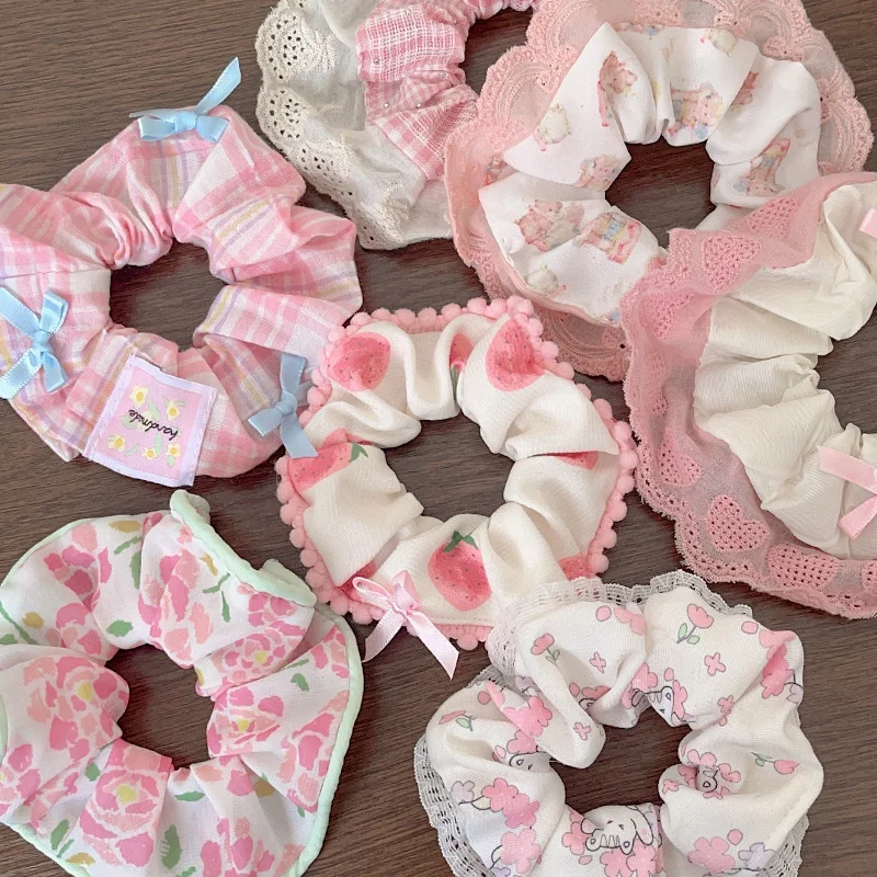 Elegant Print Lace Edge Wide Scrunches For Women Girls Sweet Hair Tie Cute Exquisite Hair Band Fashion Hair Accessories Gifts