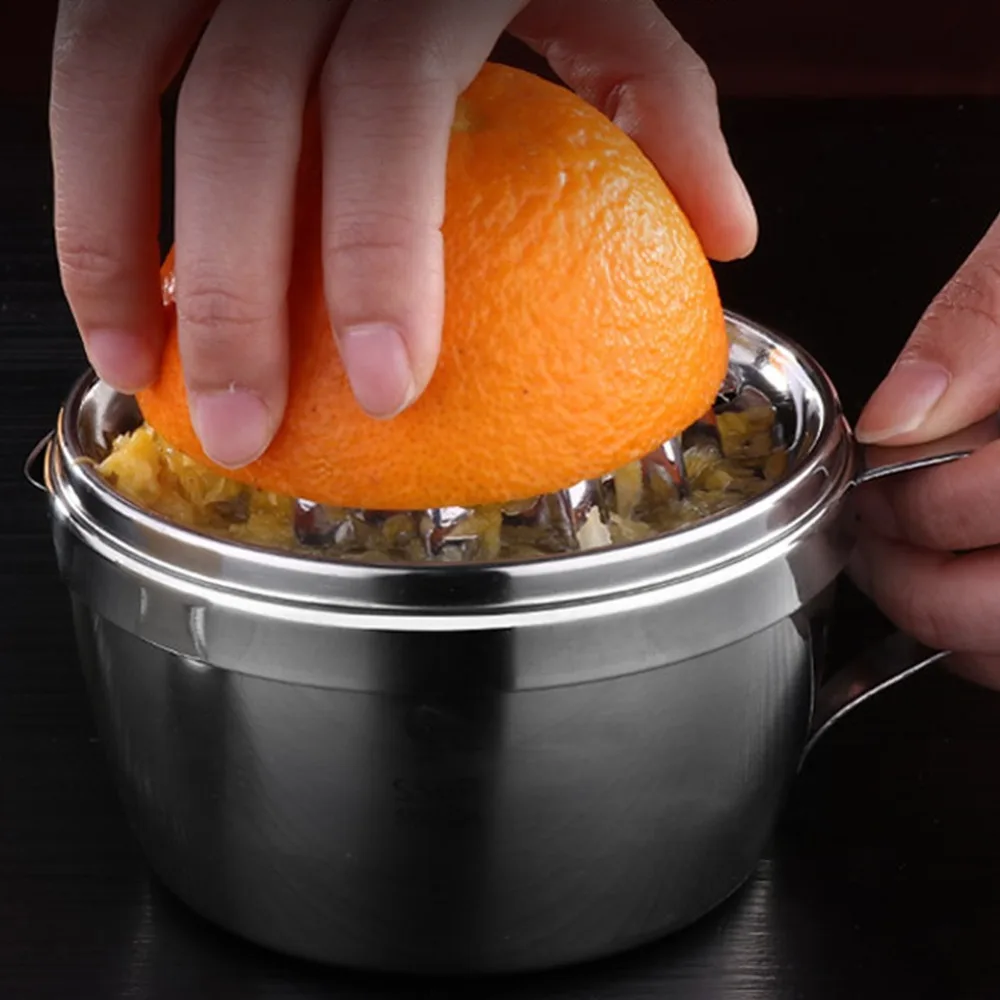 304 Stainless Steel Citrus Juicer Multifunctional Handheld Orange Juice Squeezer with Strainer and Container Easy To Clean