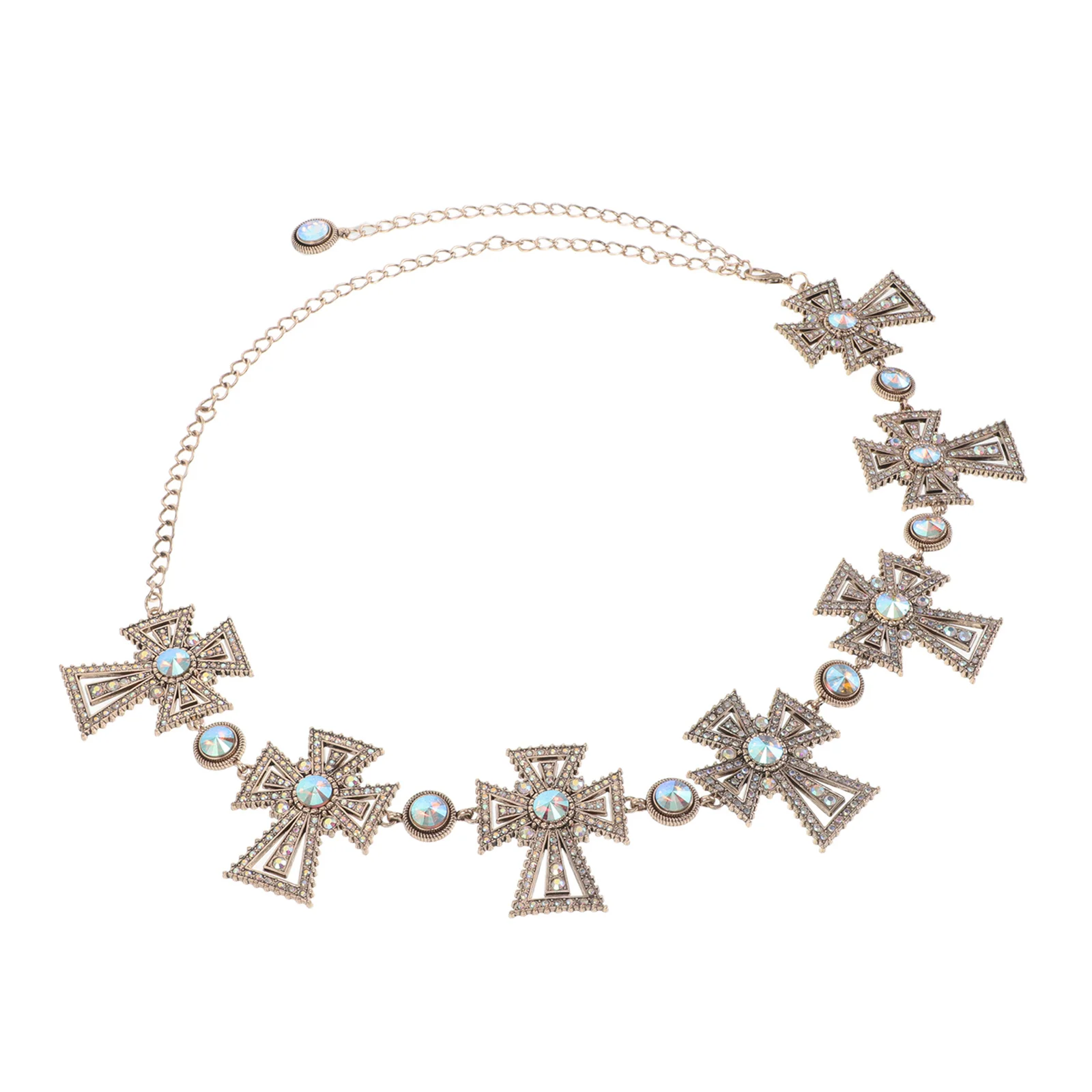 

Adjustable Rhinestone Cross Waist Chain Belt Golden Cowgirl Punk Body Jewelry Western Tassel Belly Accessory Party Festival