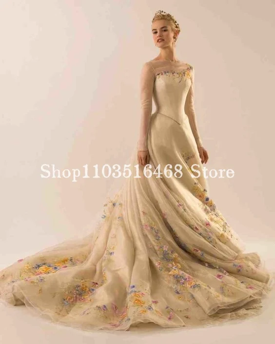 Historical Victorian Bridal Wedding Dresses Elegant Khaki Bust A-line Embroidered Church Train Medieval Wedding Dresses