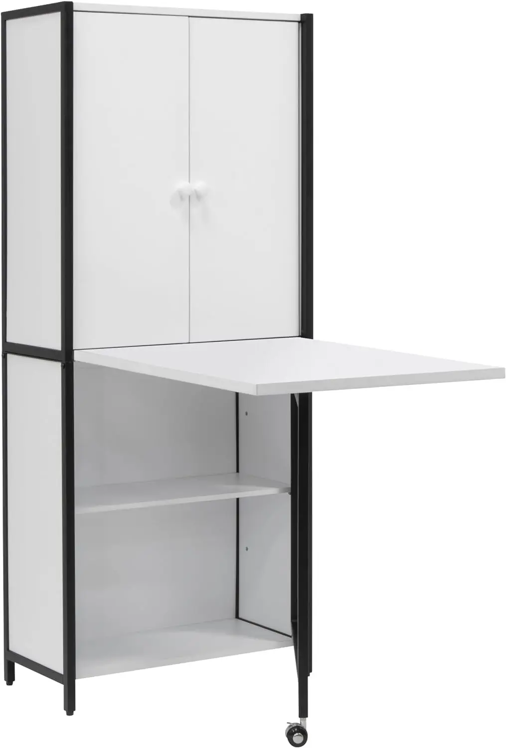 

Sew Ready Multipurpose Armoire 58.75" Tall with Folding Top for Craft, Office or Home Sewing Cabinet, Charcoal/White