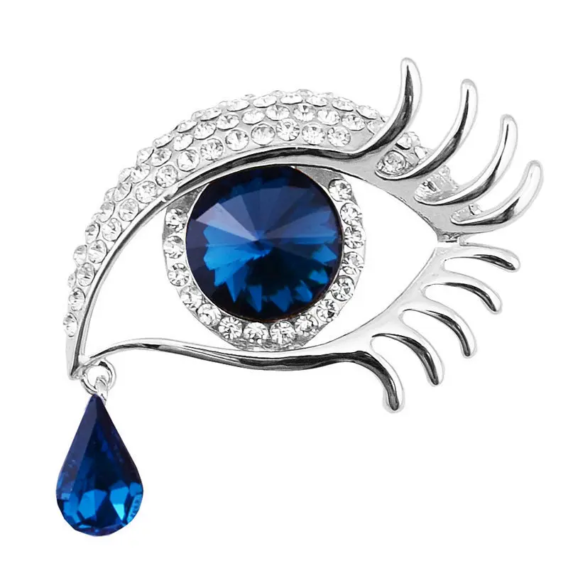 High Quality Crystal Rhinestones Blue Eye Brooch Pins Fashion Women's Dress Hat Shoes Decorated Jewelry