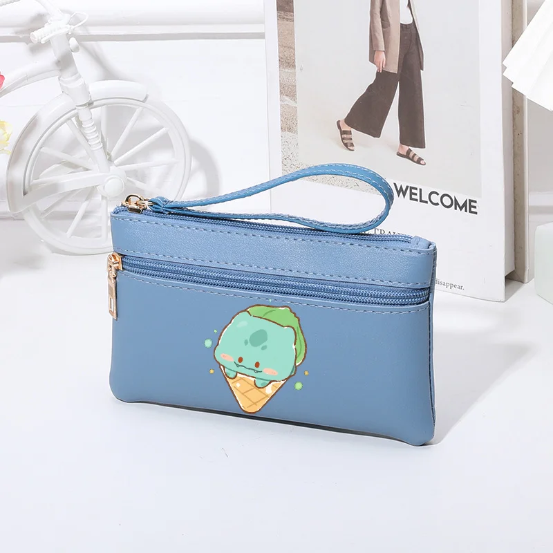 Pokemon Short Wallet Fashion Women Contrast Short Purse Cartoon Pikachu Psyduck Zipper Multi Card Slot Money Pack Small Wallets