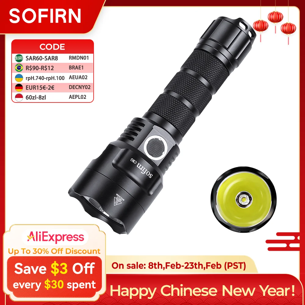 Sofirn C8G Powerful 21700 LED Tactical Flashlight SST40 2000lm 18650 Recharge Battery Torch with ATR 2 Groups Ramping Indicator