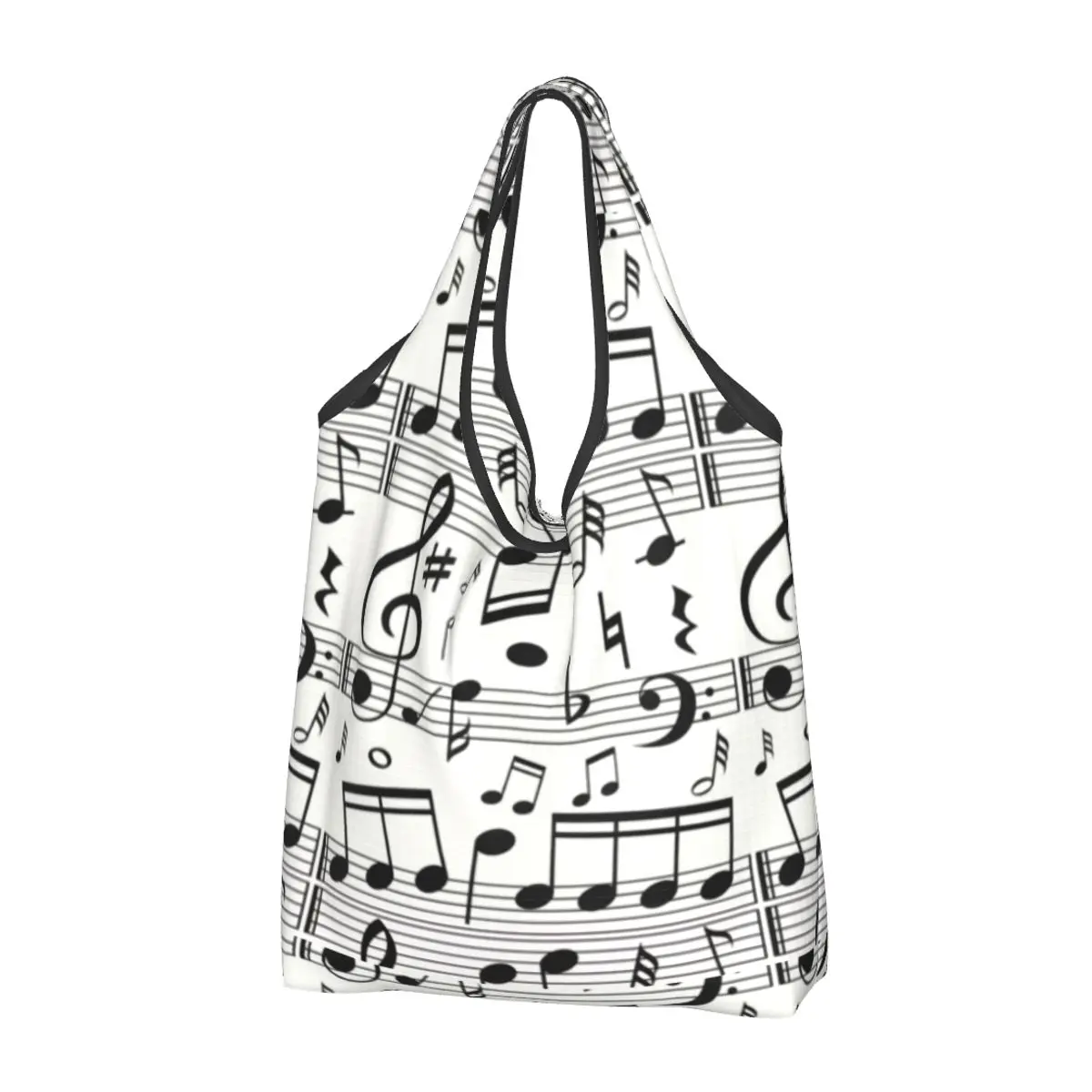 Custom Fashion Music Note Groceries Shopping Bags Kawaii Shopper Tote Shoulder Bag Big Capacity Portable Musician Handbag