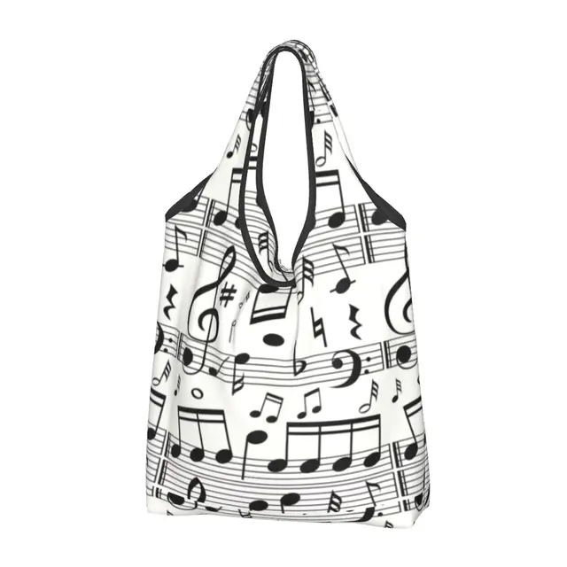 Niestandardowa moda nuta torby na zakupy spożywcze Kawaii Shopper Tote torba na ramię o dużej pojemności przenośna torebka dla muzyka